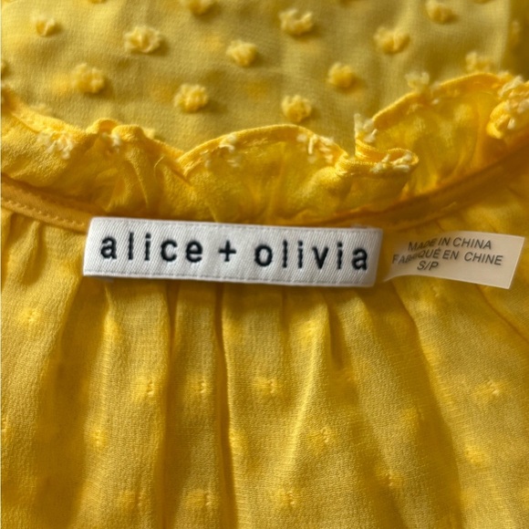 ALICE + OLIVIA Yellow Boho Short Swiss Dot Sleeve Julius Ruffle Sleeve Blouse S - Picture 2 of 15